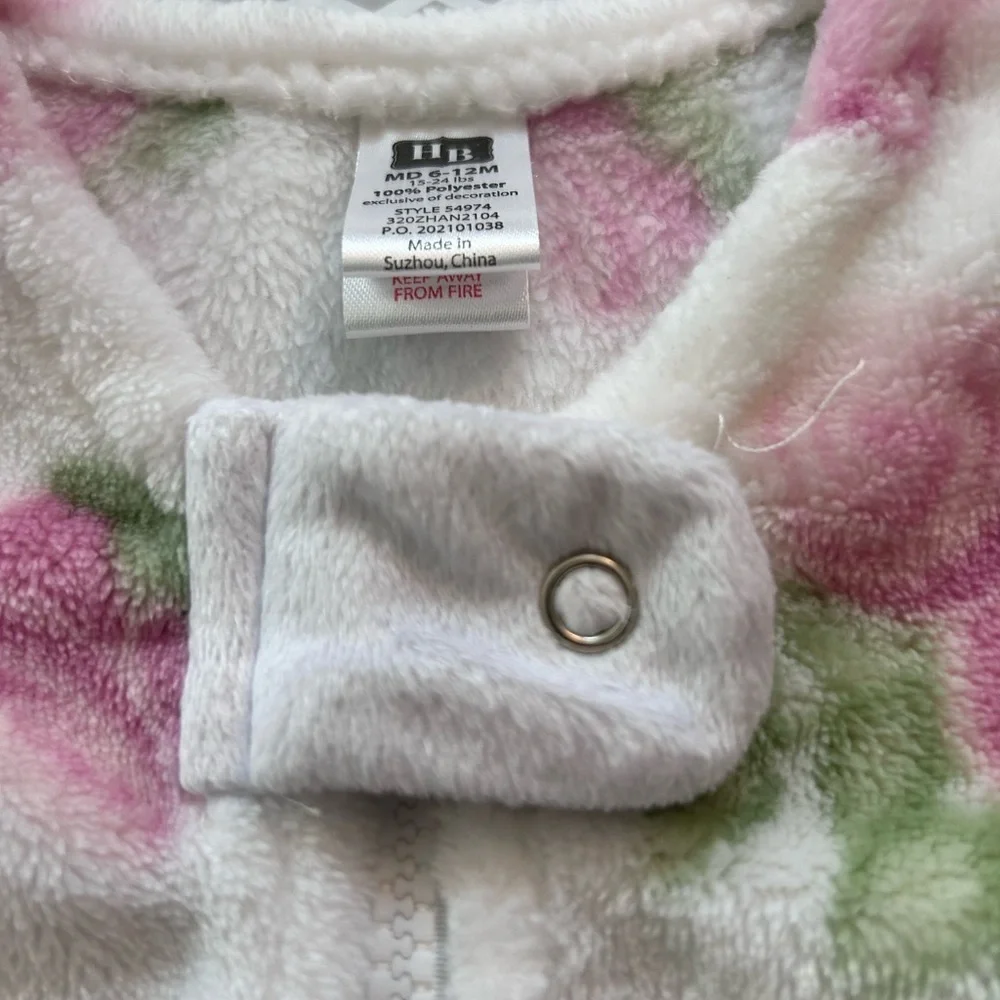 H B Rose Full Zip Fleece Sleep Sack - Pink Rose Print Size 6-12M